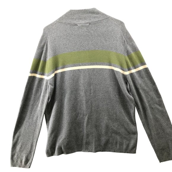 VTG Banana Republic Full Zip Sweater Mens M Gray Green Stripe Knit Cotton - Picture 2 of 8